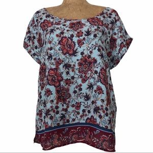 Pink Rose Floral Blouse Boho Print Top